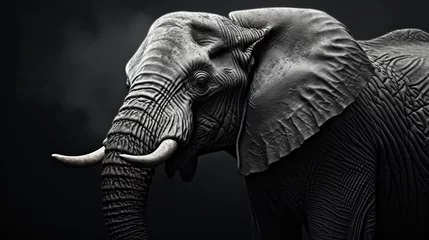 Foto op Aluminium  a black and white photo of an elephant with tusks and tusks on it's head. © Olga