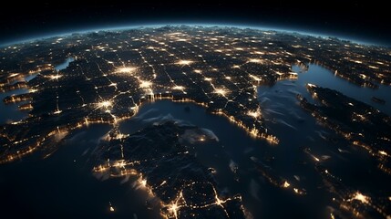 Night view of the world from space. 3D rendering illustration.