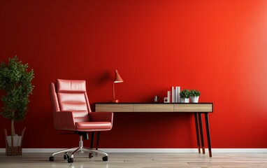 Red Accent Wall Enhances the Home Office Chair Design