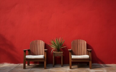 Innovative Outdoor Decor: Red Chairs Displayed on Walls