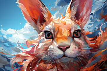 Fototapeta premium easter bunny, portrait of a cute animal close-up. illustration. rabbit and flowers.