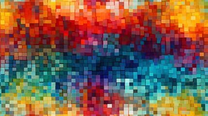Seamless abstract digital pixel mosaic with vibrant geometric design