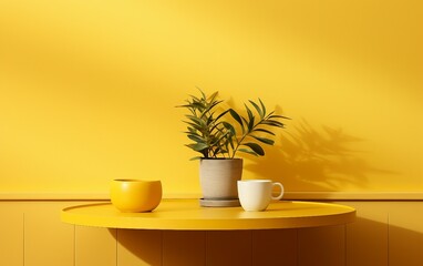 Yellow Background with a Coffee Table Hanging on the Wall