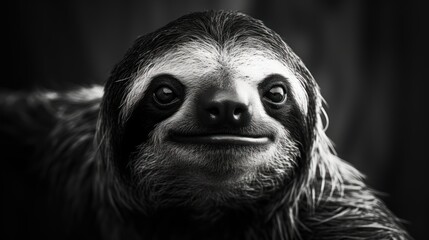 Fototapeta premium a black and white photo of a sloth looking at the camera with a sad look on its face and eyes.
