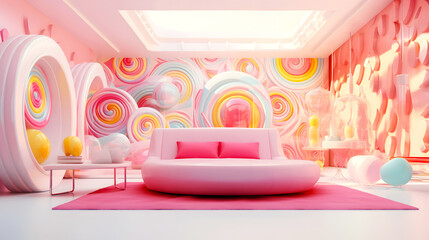 Bright large luxury room in the Candy Hotel.