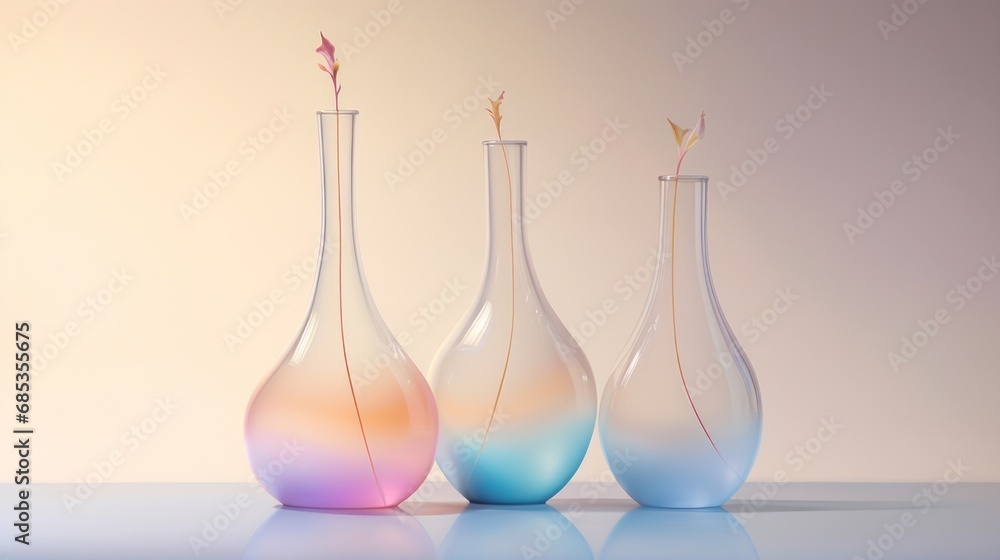 Poster a group of three vases sitting on top of a table next to each other on top of a table.