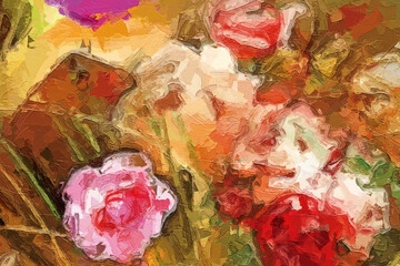 Oil paintings and various flowers, roses, and peonies are beautiful