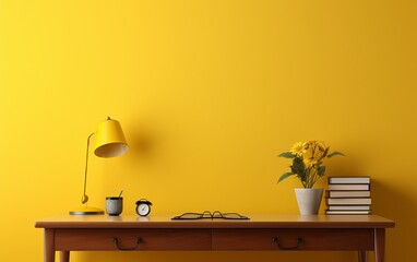 Wall Desk with Vibrant Yellow Backdrop
