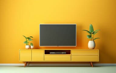 Wall-Mounted Entertainment Hub on a Yellow Background
