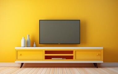 Vibrant Wall-Installed Entertainment Unit in Yellow