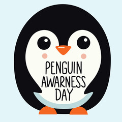 Penguin Awareness Day banner. Handwriting inscription, Penguin Awareness Day. Cute circle penguin. Hand drawn vector art.