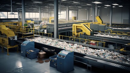 An automated waste management system efficiently sorting and recycling materials. - obrazy, fototapety, plakaty