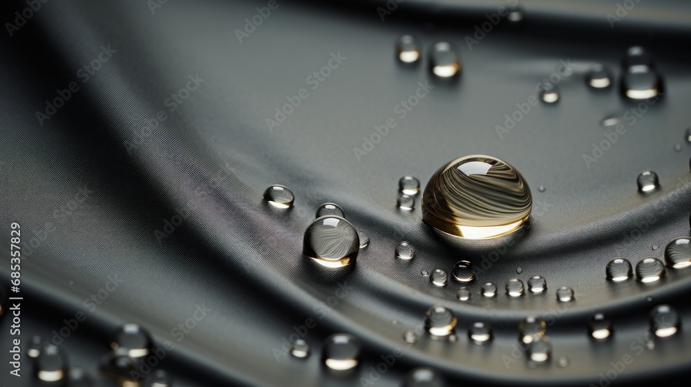 Poster a close up of a metal surface with drops of water on the surface and on the surface of the surface.