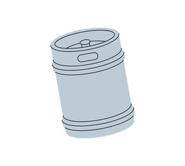 Metal beer keg. Beer pub product. Brewing process, brewery factory production element. Vector illustration.