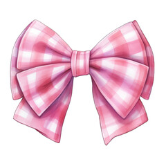 Pink plaid bow isolated on white background