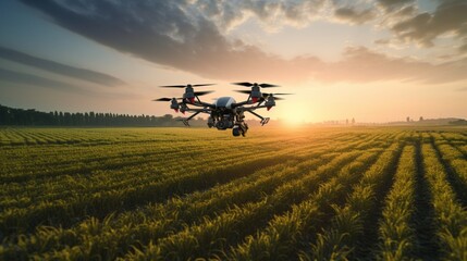 An autonomous drone surveying a vast agricultural field, optimizing crop yields.