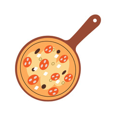 Pizza on a wooden board. Traditional italian fast food. Vector illustration.