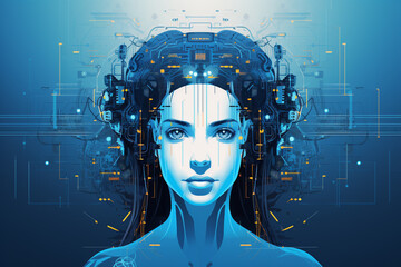 Dive into the future with a captivating sci fi AI metaverse concept illustrated in mesmerizing shades of blue. Experience the fusion of technology and humanity. Ai generated