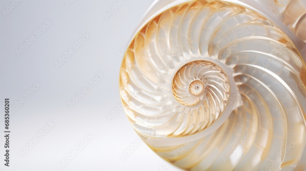Aufkleber a close up of a white and gold object with a large spiral design on it's side and a white background