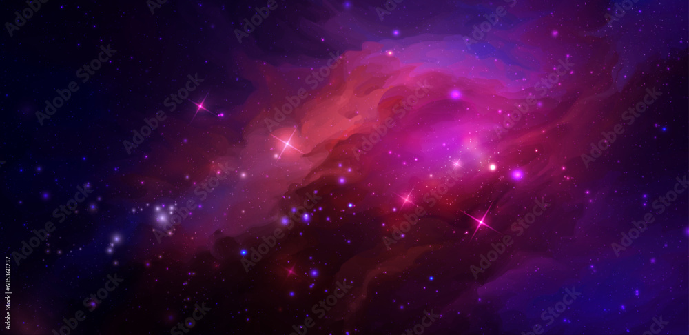 Poster space vector background with realistic nebula and shining stars. magic colorful galaxy with stardust