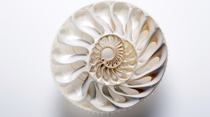 Obraz premium a close up of a white object with a spiral design on the center of the object, on a white background.