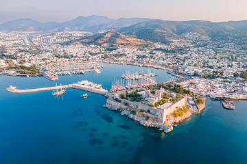 Poster Aerial view of Bodrum ancient castle in resort town of Bodrum in Turkey © Leonid