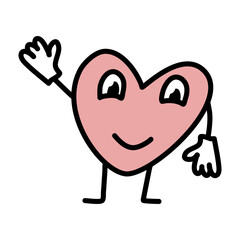 Smiling cute doodle vector heart illustration.