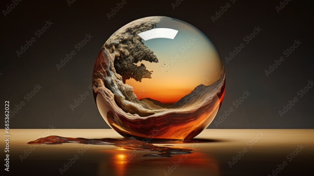Aufkleber an egg with a picture of a tree in the middle of it and a wave coming out of the top of it.