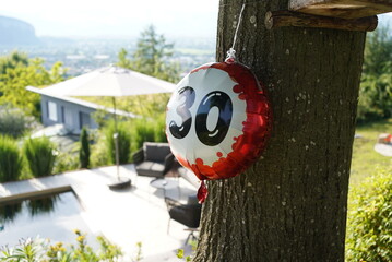 Baloon on a tree on a 30 year birthday garden party