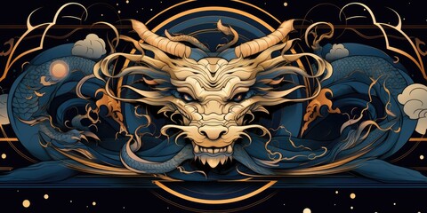 happy chinese new year dragon, golden gold ornaments Generative Ai