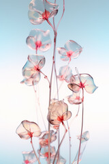 Beautiful inorganic flowers with glass or plastic texture, clean and transparent