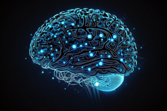 Digital illustration depicting the concept of advanced smart brain technology. Ai generated