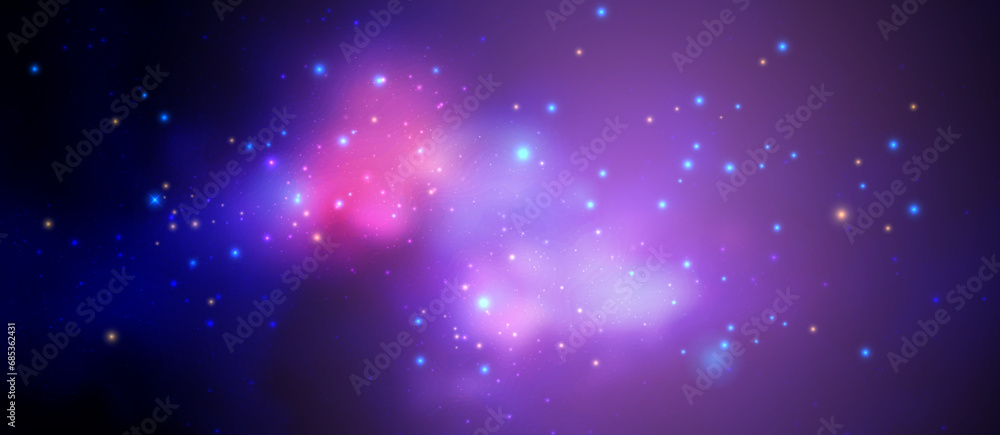 Poster space vector background with realistic nebula and shining stars. magic colorful galaxy with stardust