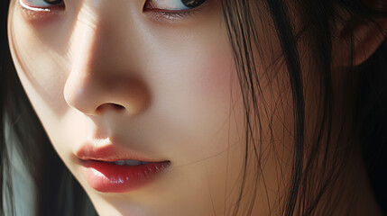 Young beautiful japanese woman close-up of the face
