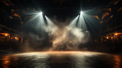 Gordijnen Empty concert stage with smoke background © Fun it is