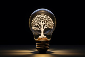 A tree figure inside a light bulb, Figure inside the light bulb.