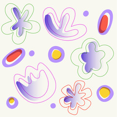 Set of abstract flowers, various hand-drawn shapes