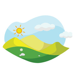Obraz premium Isolated summer landscape with sun and hills Vector