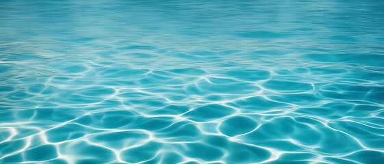 Refraction of sunlight and light on a sandy bottom through clear clear blue water with small waves