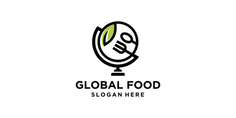 Global Organic Food Logo Icon Template. Vegan Food Planet logo