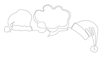 One continuous line of speech bubble with Santa Claus Hat. Thin Line holiday Illustration vector concept. Contour Drawing Creative ideas.