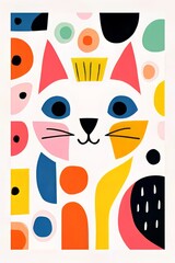 On a light background, a cat comes to life in a colorful and artistic drawing.