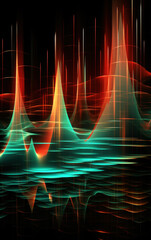 Abstract technology background with green and Red light lines and waves, illustration.	
