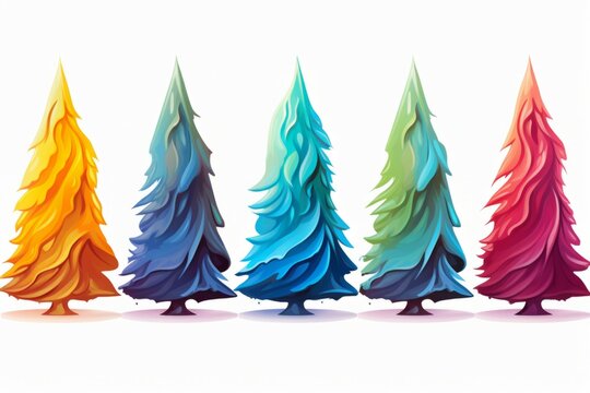 Set of pine trees, trees isolated on a white background. Landscapes. Illustration. Watercolor. Clip art.