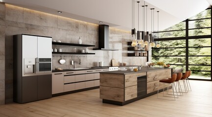 Modern kitchen interior 3d rendering