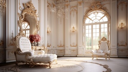Elegant room with ornate mirror.