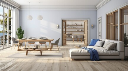 Interior of modern living room panorama 3d rendering