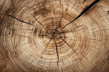 Old wooden oak tree cut surface. Detailed warm dark brown and orange tones of a felled tree trunk or stump.