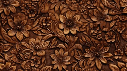 a fancy embossed leather background with intricate floral and cowboy western design elements. SEAMLESS PATTERN. SEAMLESS WALLPAPER. - obrazy, fototapety, plakaty