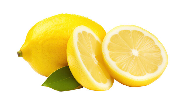 Lemon fruit, half slice isolated on transparent background, PNG image with background removed, Created with Generative Ai technology.